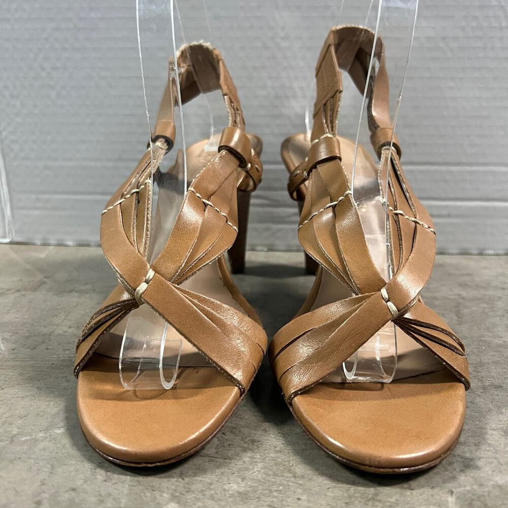 Donald J. Pliner (8) Y2K Tavish Tan Leather Strappy Stack Wood Heel Sandal Shoes - Picture 4 of 14